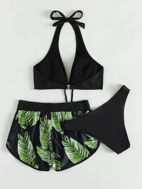 Dames Zomerbadpak Driedelige Set met Tropische Prints