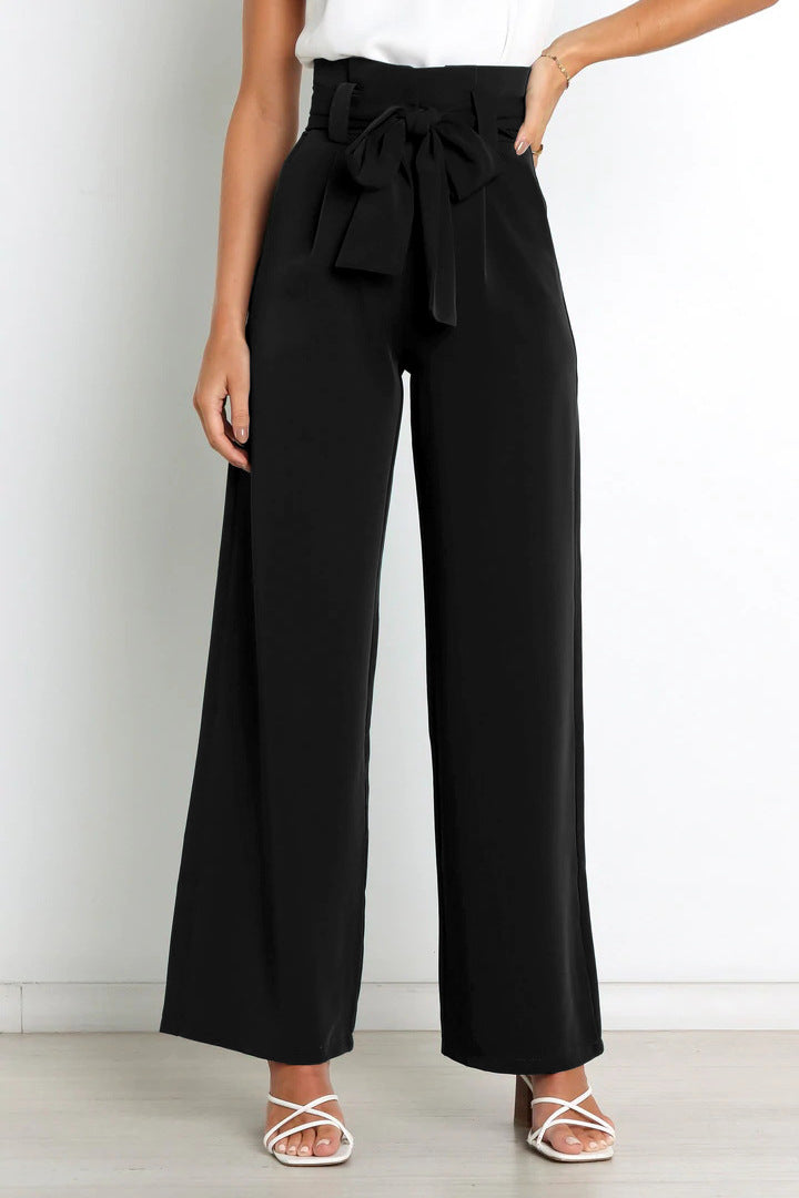 Dames Wijde Been Hooggetailleerde Broek met Striklint