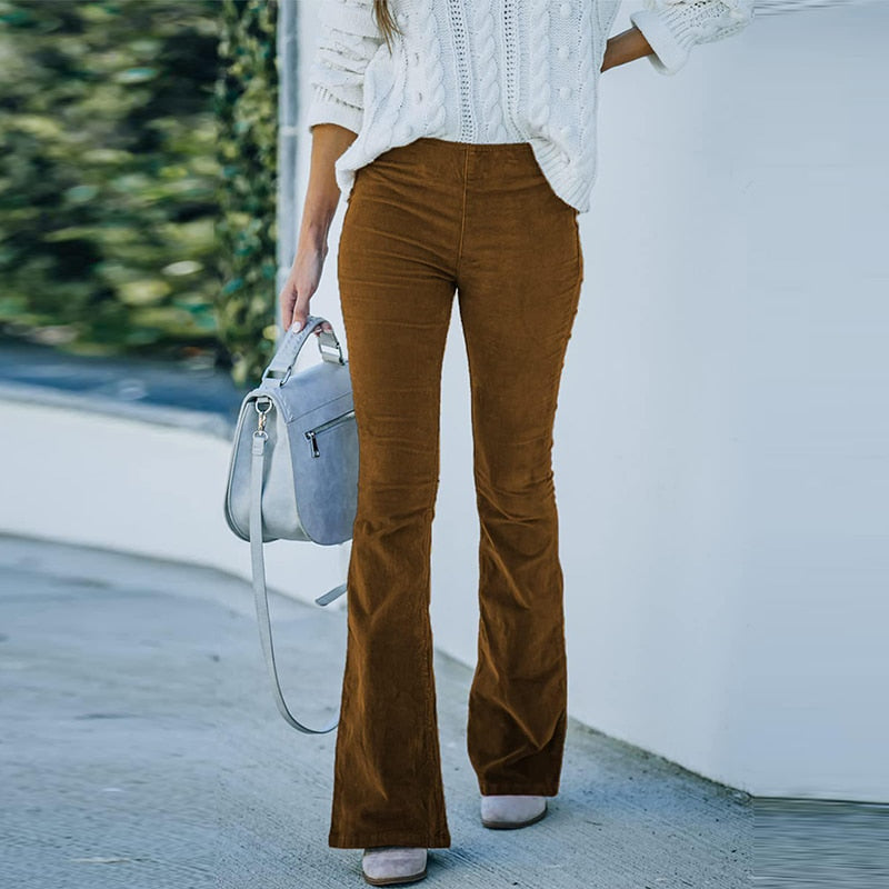 Hooggetailleerde Fluwelen Uitlopende Broek voor Dames
