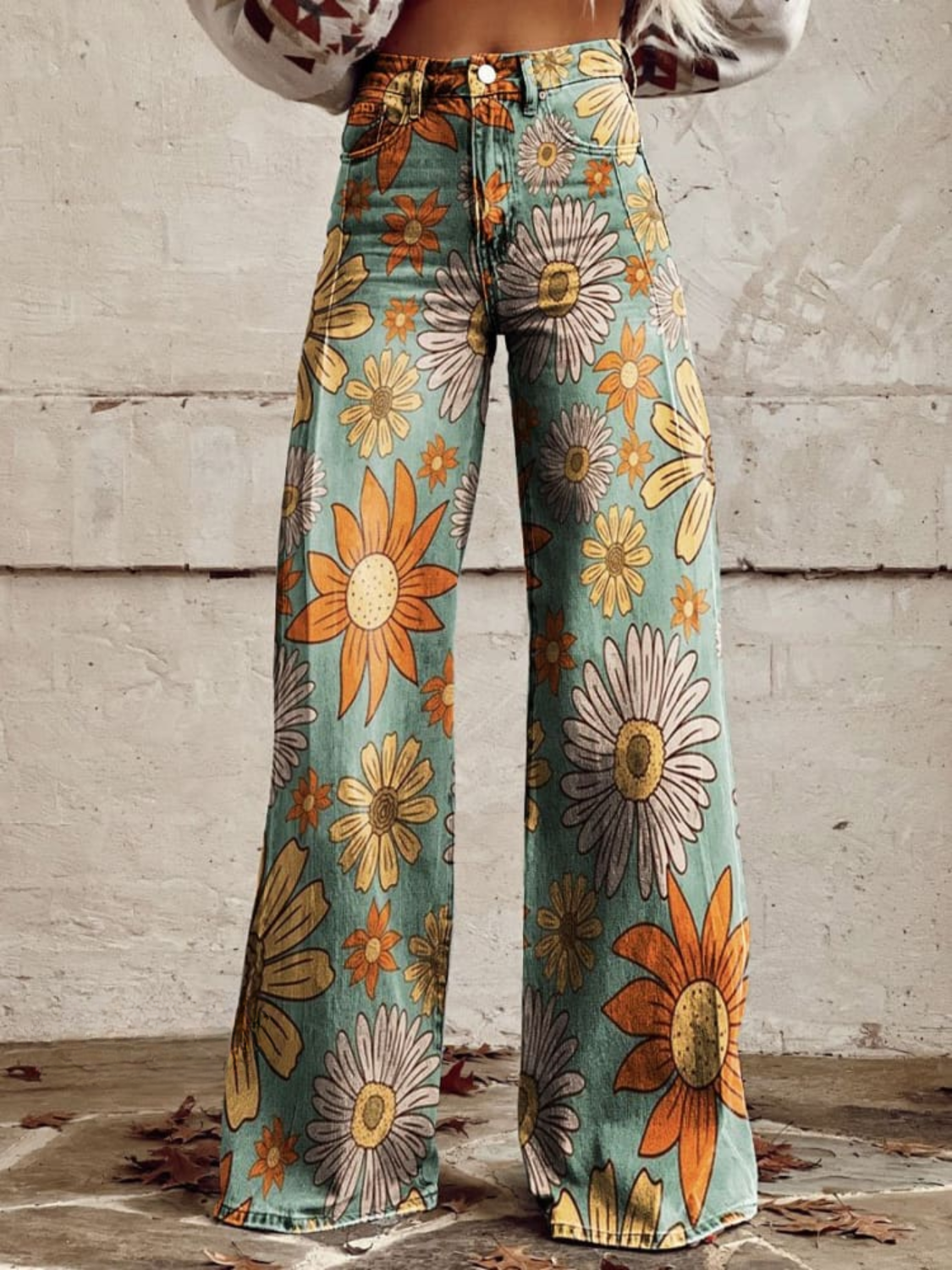 Dames Wijde Broek met Bloemenpatroon en Zakken