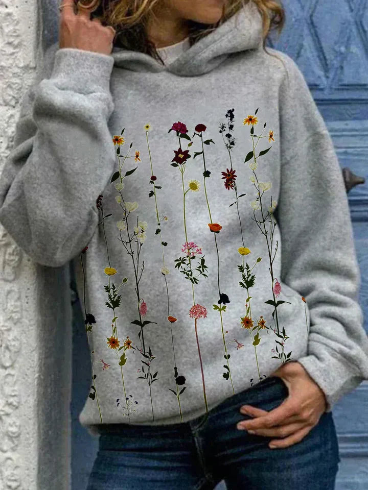 Bloemenprint Grijs Hoodie voor Dames