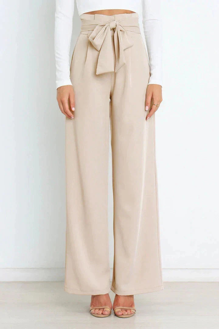 Dames Wijde Been Hooggetailleerde Broek met Striklint