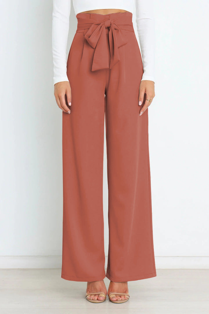 Dames Wijde Been Hooggetailleerde Broek met Striklint