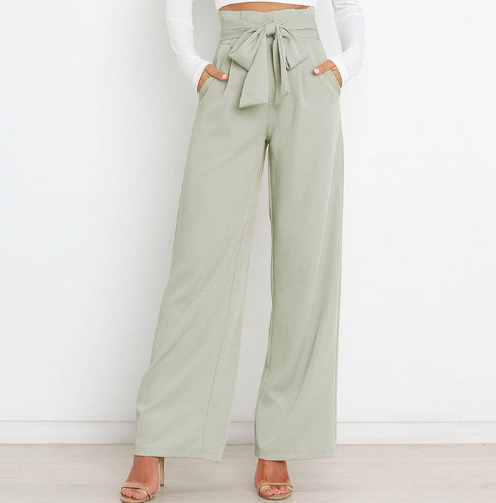 Dames Wijde Been Hooggetailleerde Broek met Striklint