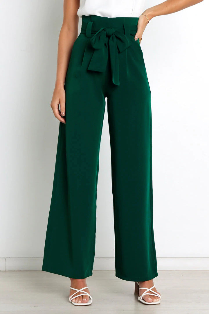 Dames Wijde Been Hooggetailleerde Broek met Striklint