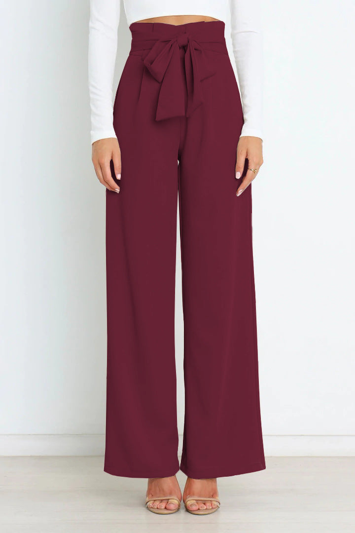 Dames Wijde Been Hooggetailleerde Broek met Striklint