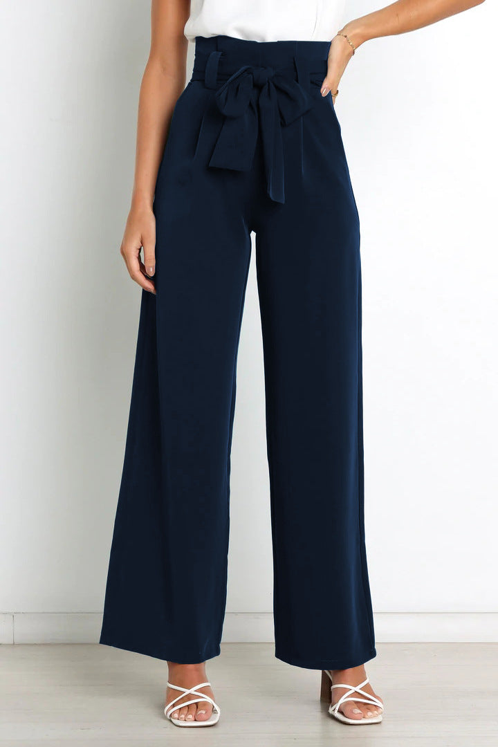 Dames Wijde Been Hooggetailleerde Broek met Striklint