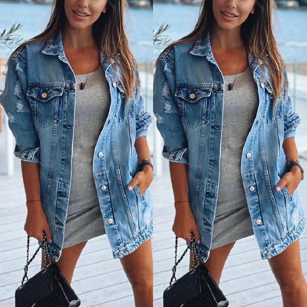 Lisha | Oversized Denim Jas met Vintage Look