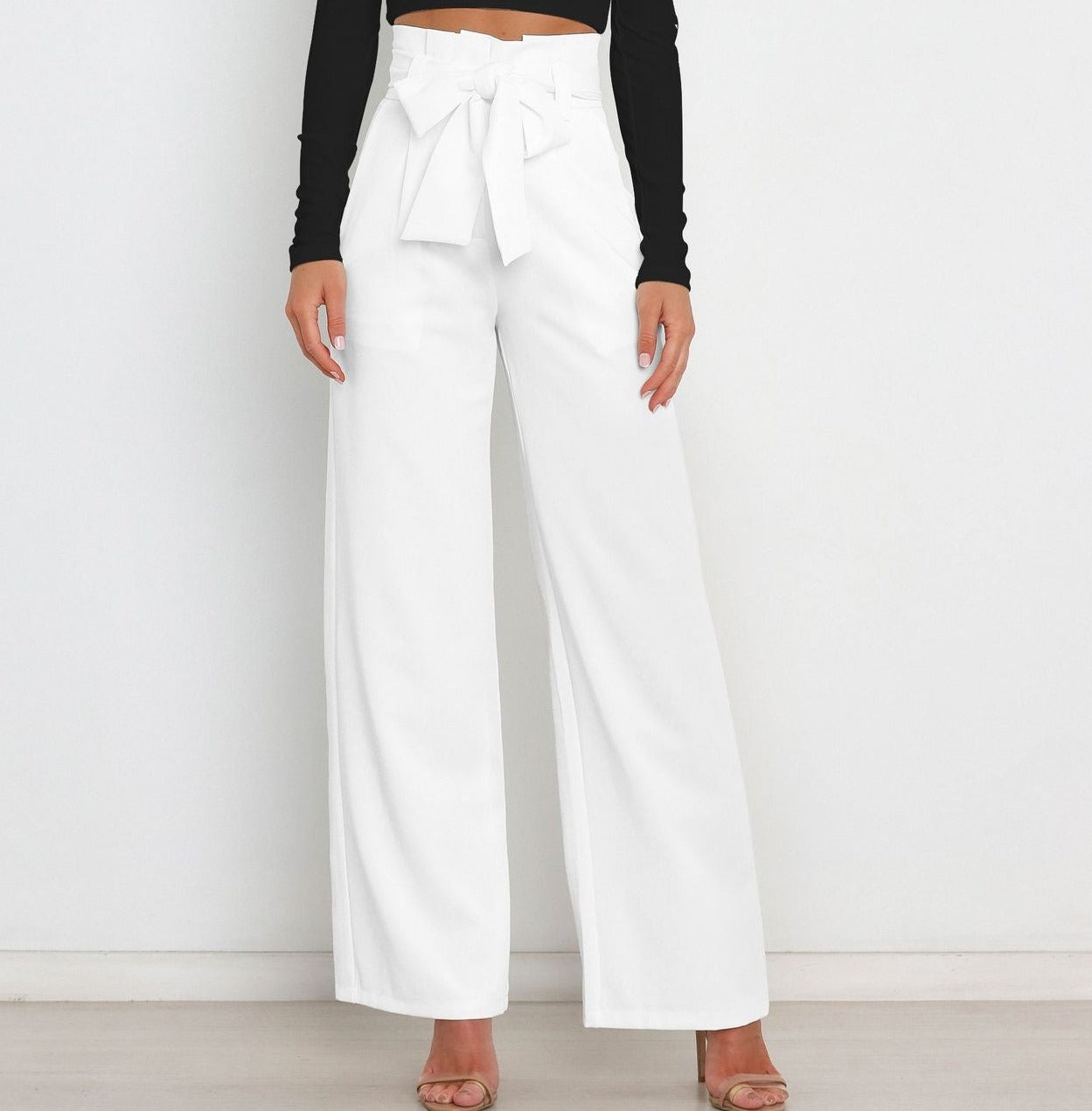 Dames Wijde Been Hooggetailleerde Broek met Striklint