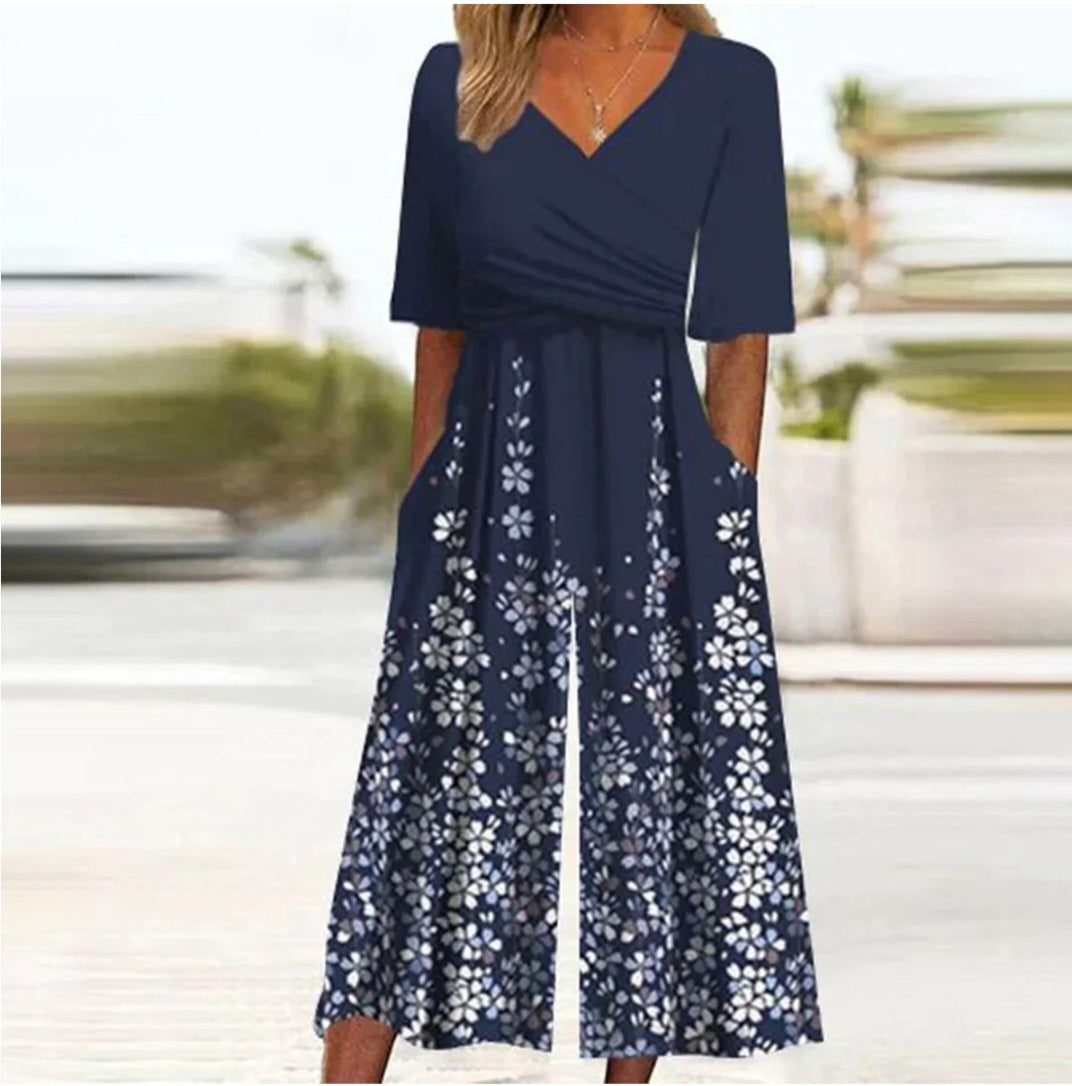 Korte Mouw V-hals Jumpsuit voor Dames