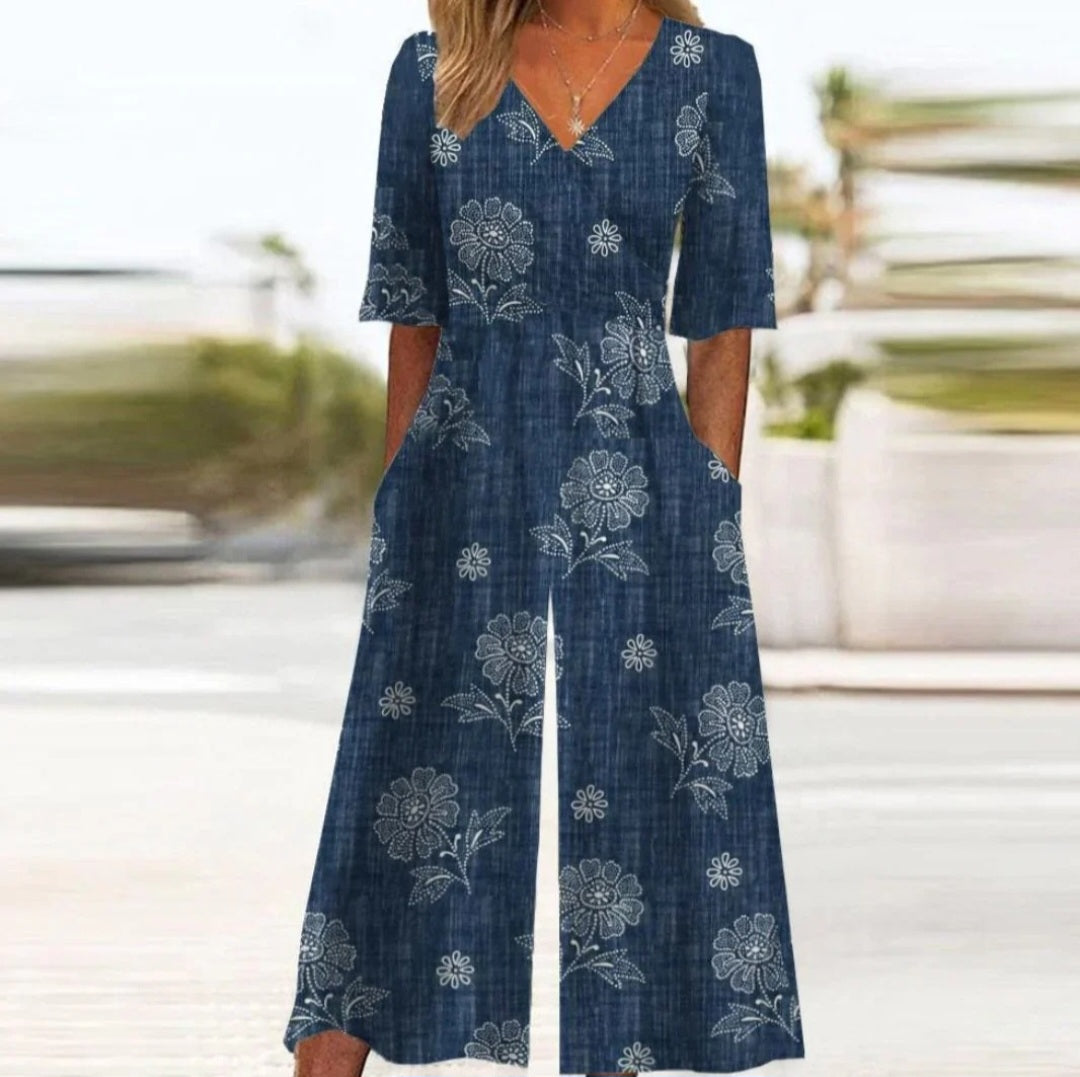 Korte Mouw V-hals Jumpsuit voor Dames