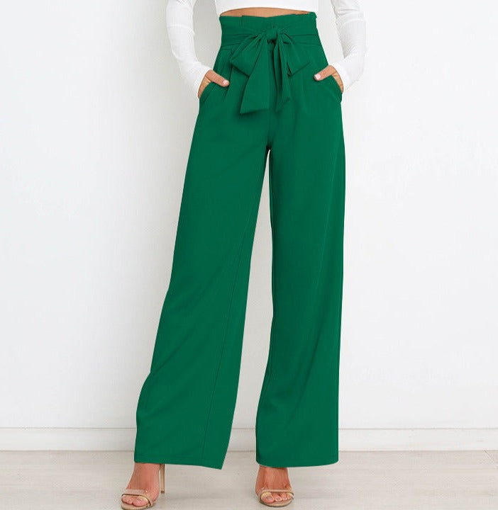 Dames Wijde Been Hooggetailleerde Broek met Striklint