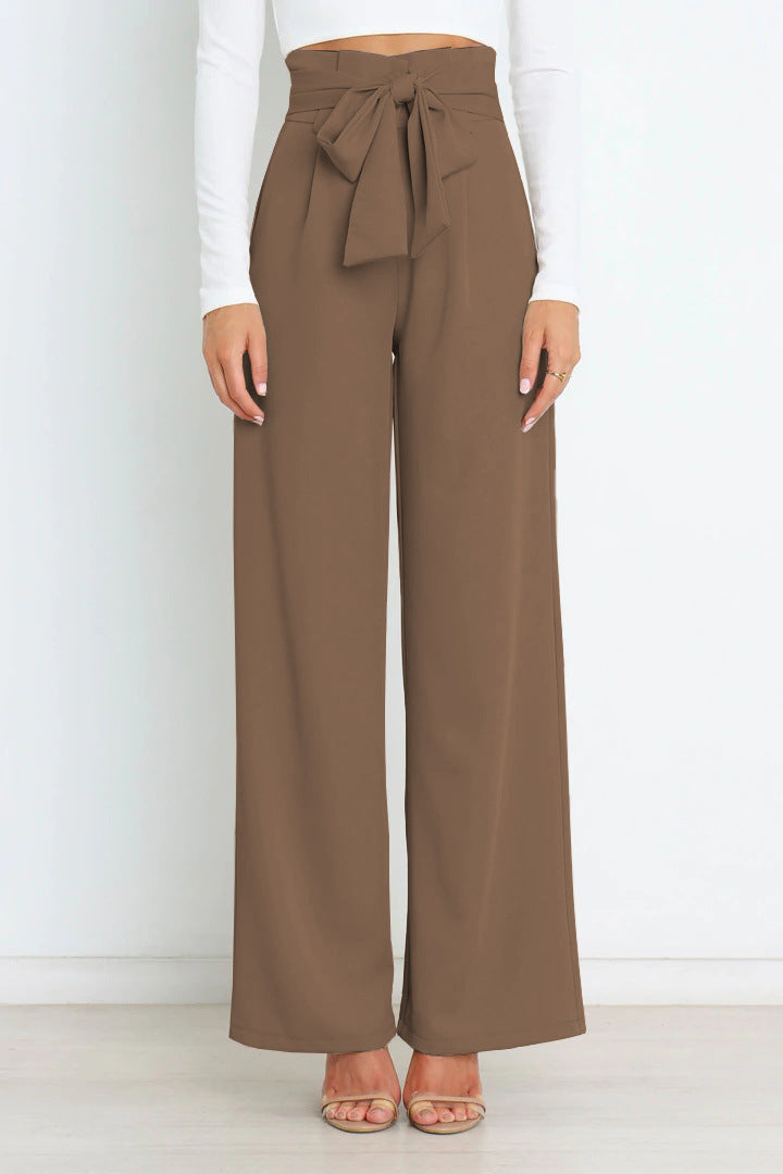Dames Wijde Been Hooggetailleerde Broek met Striklint