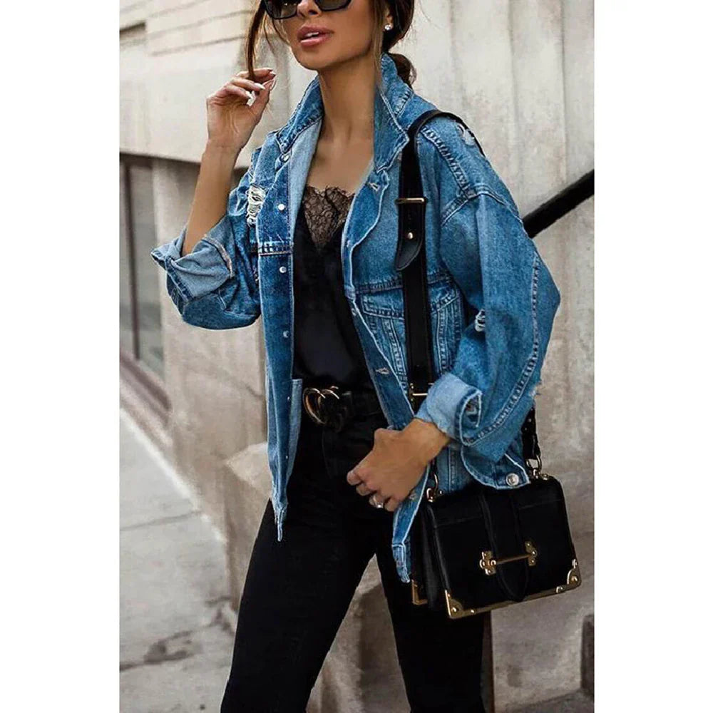Lisha | Oversized Denim Jas met Vintage Look