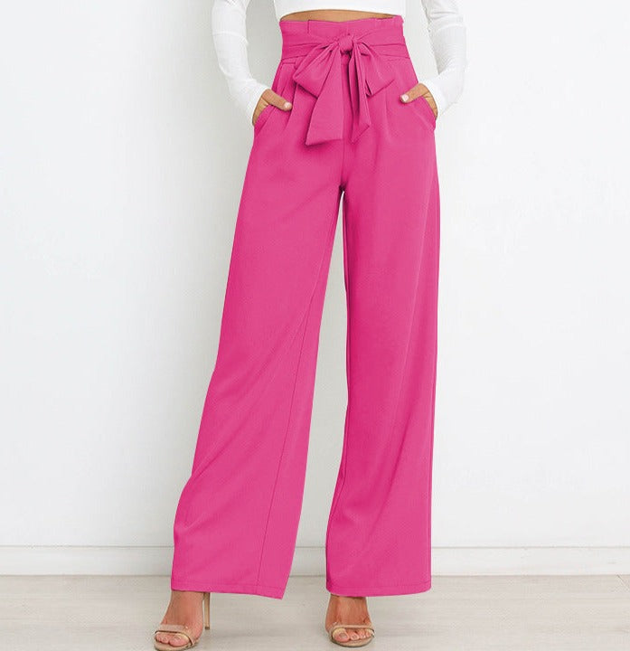 Dames Wijde Been Hooggetailleerde Broek met Striklint