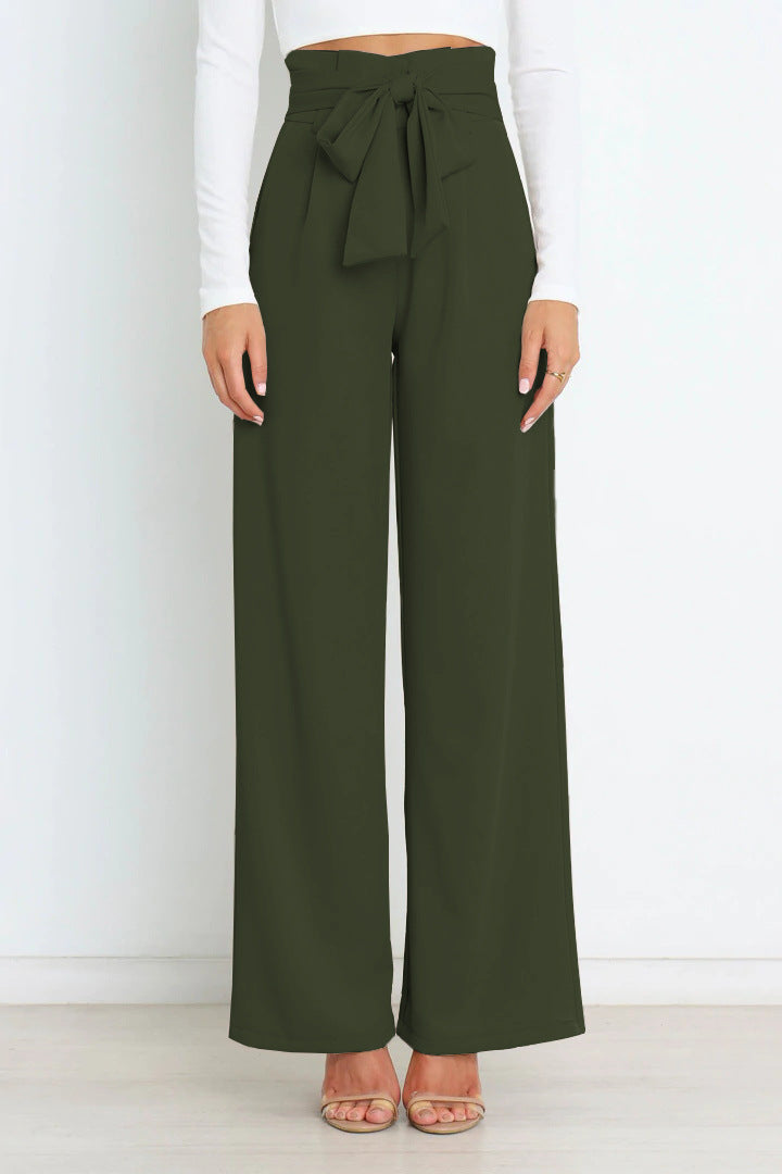 Dames Wijde Been Hooggetailleerde Broek met Striklint
