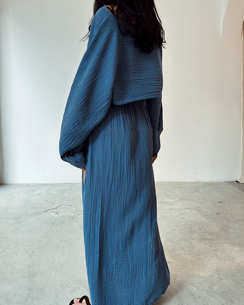 Dames Zomerset van Polyester-Linnen met Lange Mouwen en Splitrok