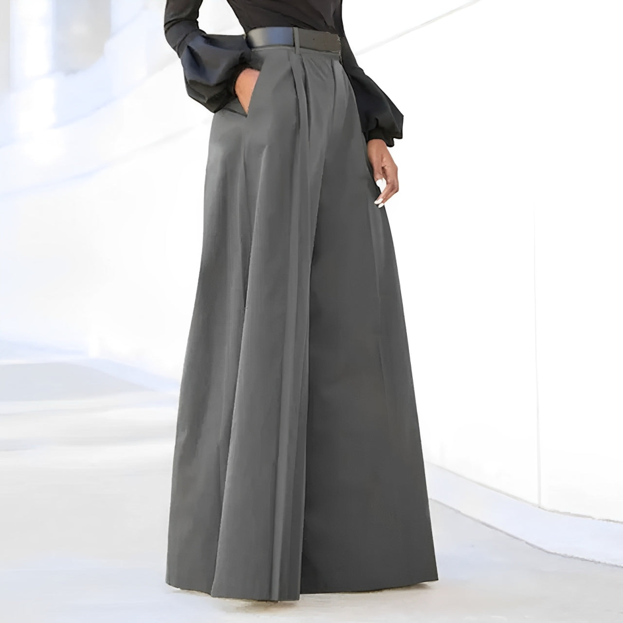 Dames All Season Wijde Pijpen Broek met Plooien en Hoge Taille