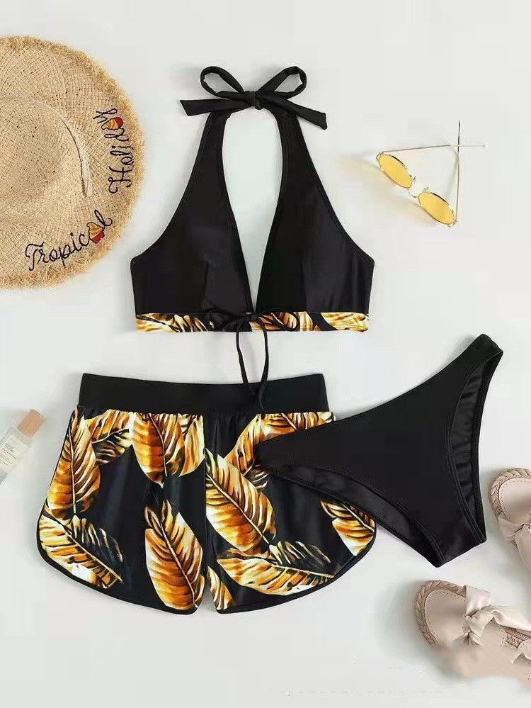 Dames Zomerbadpak Driedelige Set met Tropische Prints